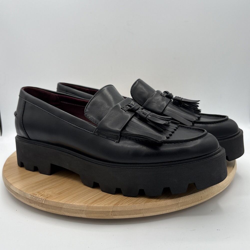 Franco Sarto Bersa Black Kiltie Tassel Platform Loafers Women’s 10M Lug Sole